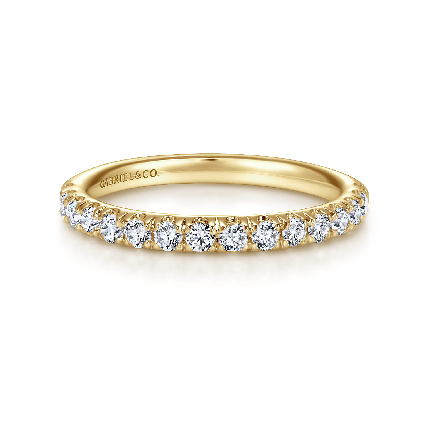 Straight Wedding Ring in 14k Yellow Gold with Round Natural Diamond at Gabriel & Co. - Shot 1