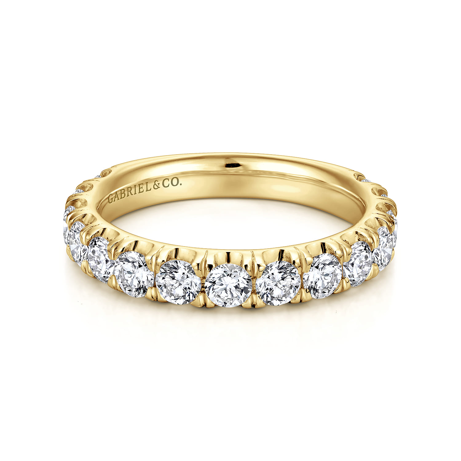 Straight Wedding Ring in 14k Yellow Gold with Round Natural Diamond at Gabriel & Co. - Shot 1