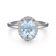 Maeva - 14K White Gold Oval Halo Aquamarine and Diamond Engagement Ring