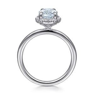 Maeva - 14K White Gold Oval Halo Aquamarine and Diamond Engagement Ring