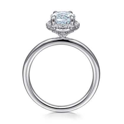 Maeva - 14K White Gold Oval Halo Aquamarine and Diamond Engagement Ring