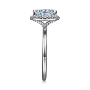 Maeva - 14K White Gold Oval Halo Aquamarine and Diamond Engagement Ring