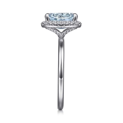 Maeva - 14K White Gold Oval Halo Aquamarine and Diamond Engagement Ring