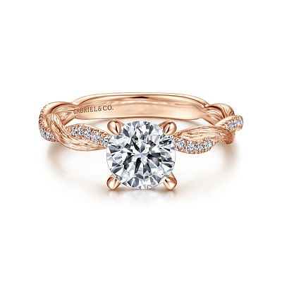 Mafalda - 14K Rose Gold Twisted Round Diamond Engagement Ring