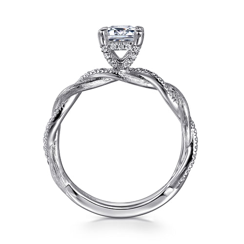 Mafalda - 14K White Gold Twisted Emerald Cut Diamond Engagement Ring - 0.25 ct - Shot 2