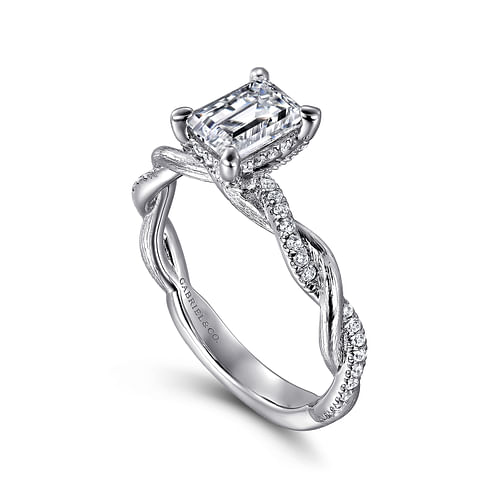 Mafalda - 14K White Gold Twisted Emerald Cut Diamond Engagement Ring - 0.25 ct - Shot 3