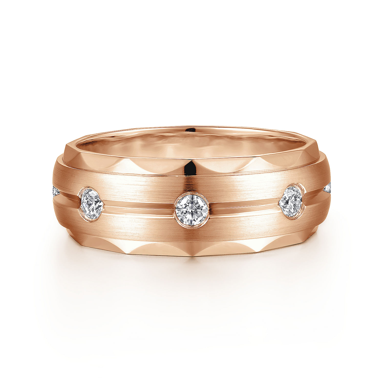 Magnus - 14K Rose Gold Diamond Men's Wedding Ring in Satin Finish