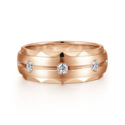 14K Rose Gold Diamond Men's Wedding Ring in Satin Finish