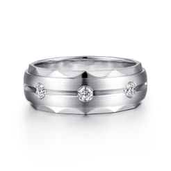 14K White Gold Diamond Men's Wedding Ring in Satin Finish