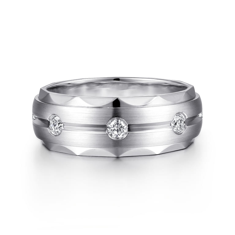 Magnus - 14K White Gold Diamond Men's Wedding Ring in Satin Finish - 0.5 ct - Shot 1