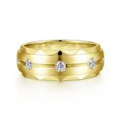 Magnus - 14K Yellow Gold Diamond Men's Wedding Ring in Satin Finish