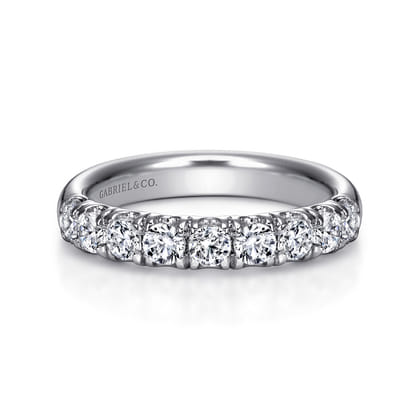 Malaga - 14K White Gold 9 Stone French Pave Diamond Wedding Band