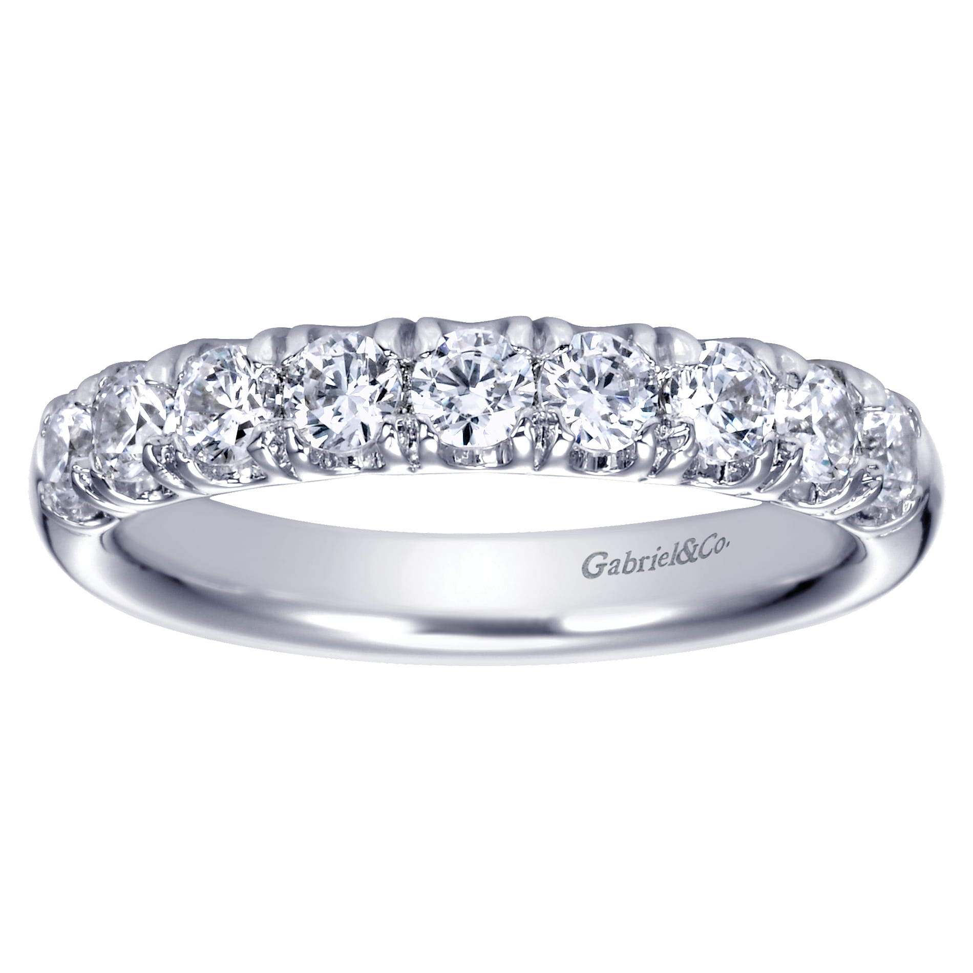 Malaga - 14K White Gold 9 Stone French Pave Diamond Wedding Band