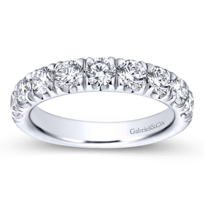 Malaga - 14K White Gold 9 Stone French Pave Set Diamond Wedding Band