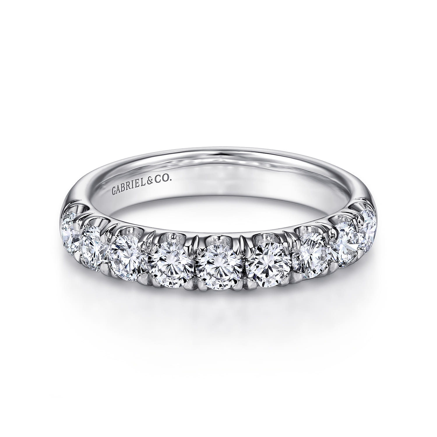 Straight Wedding Ring in Platinum with Round Natural Diamond at Gabriel & Co. - Shot 1