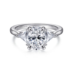 14K White Gold Oval Three Stone Diamond Engagement Ring