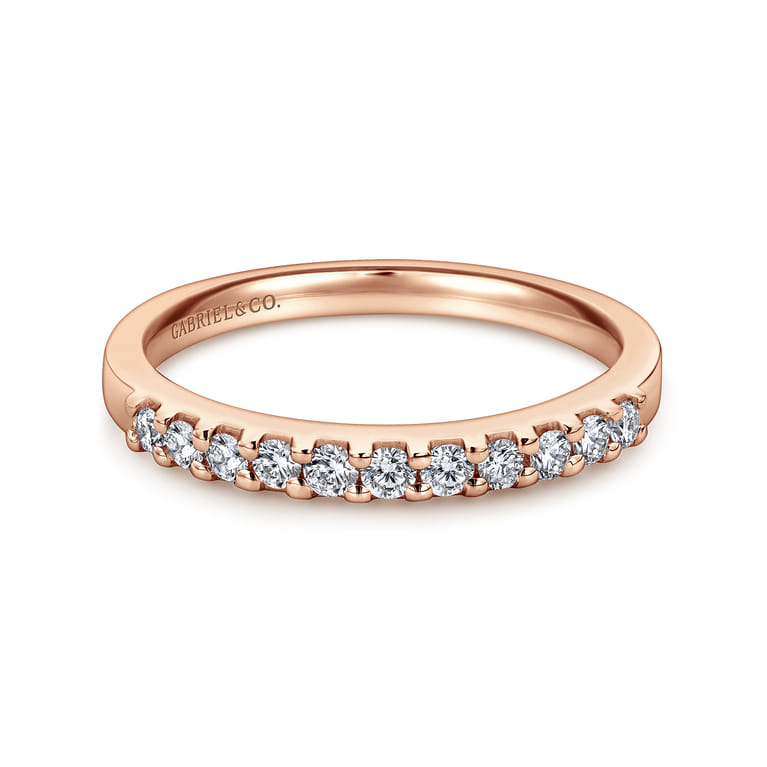 Straight Wedding Ring in 14k Rose Gold with Round Natural Diamond at Gabriel & Co. - Shot 1