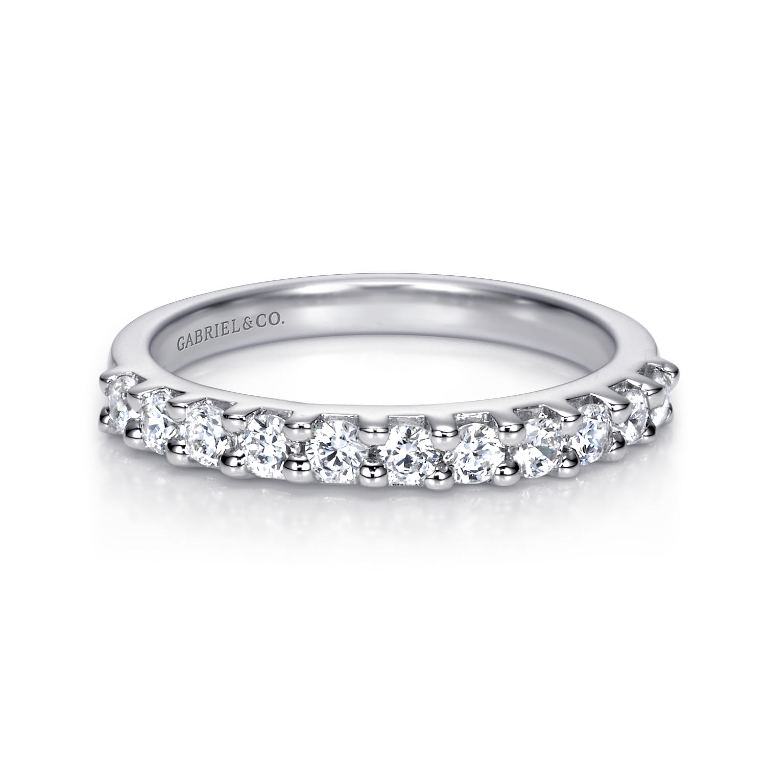 Straight Wedding Ring in 14k White Gold with Round Natural Diamond at Gabriel & Co. - Shot 1