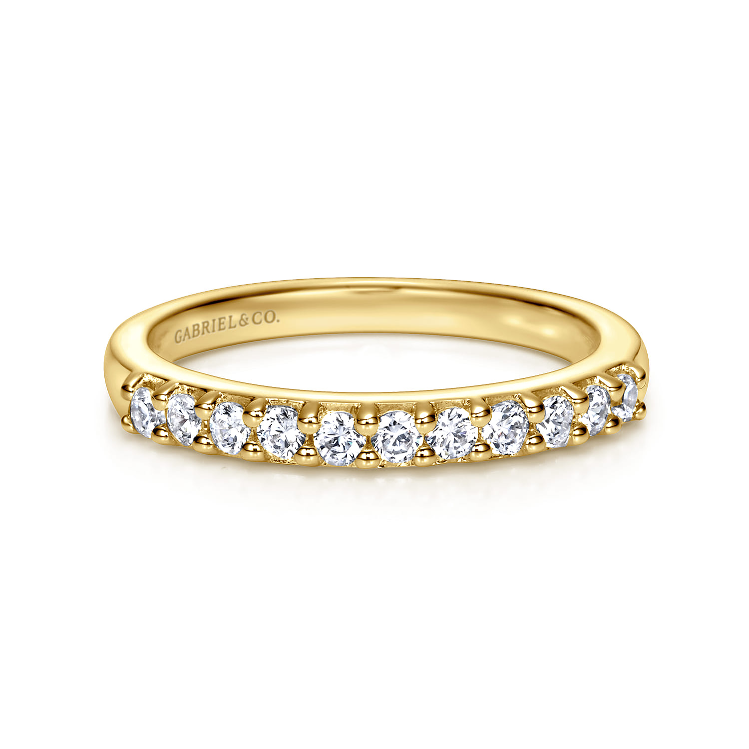 Straight Wedding Ring in 14k Yellow Gold with Round Natural Diamond at Gabriel & Co. - Shot 1