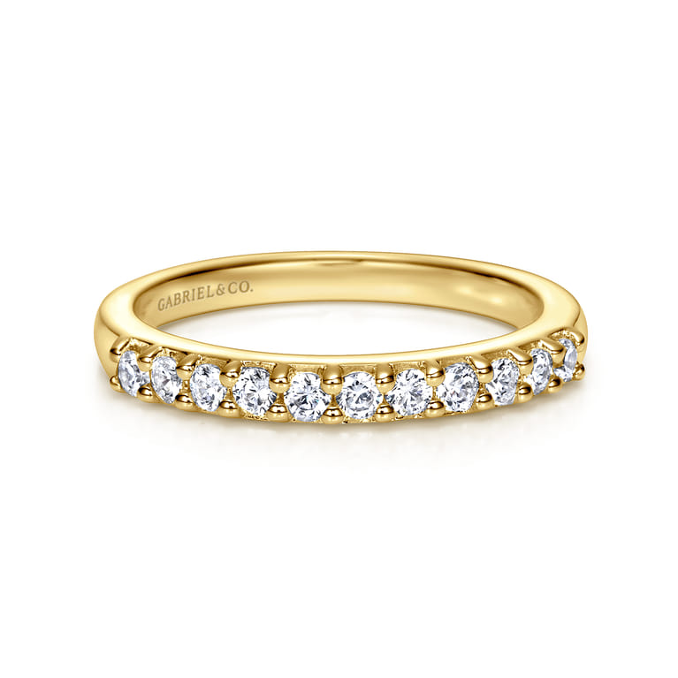 Straight Wedding Ring in 14k Yellow Gold with Round Natural Diamond at Gabriel & Co. - Shot 1