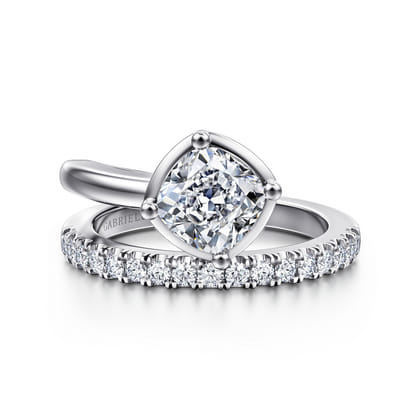 Margo - 14K White Gold Bezel Prong Cushion Cut Wrap Engagement Ring