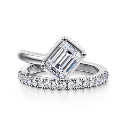 Margo - 14K White Gold Bezel Prong Emerald Cut Wrap Engagement Ring