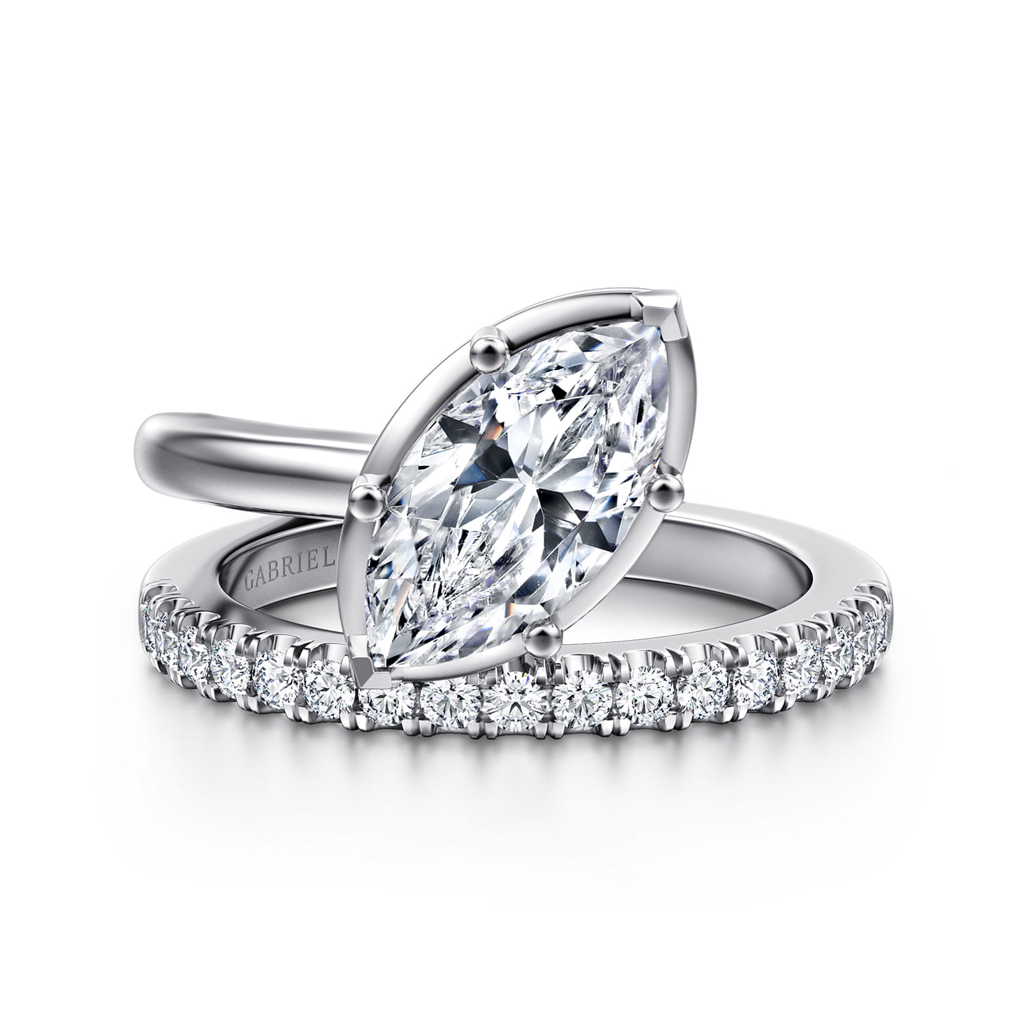 Margo - 14K White Gold Bezel Prong Marquise Shape Wrap Engagement Ring