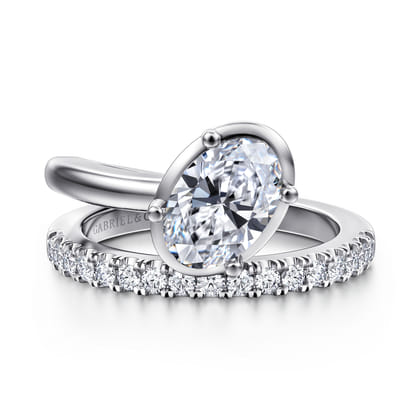 Margo - 14K White Gold Bezel Prong Oval Wrap Engagement Ring
