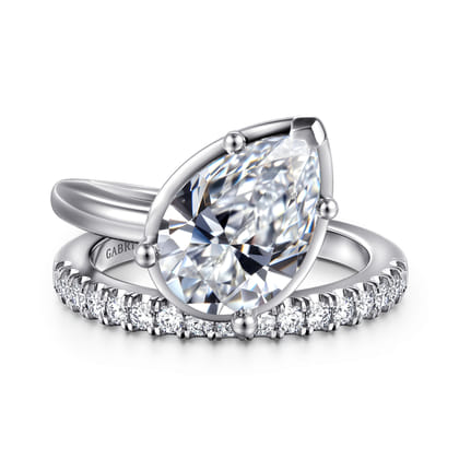 Margo - 14K White Gold Bezel Prong Pear Shape Wrap Engagement Ring