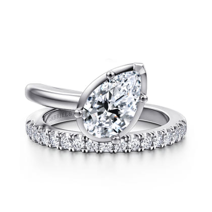 Margo - 14K White Gold Bezel Prong Pear Shape Wrap Engagement Ring