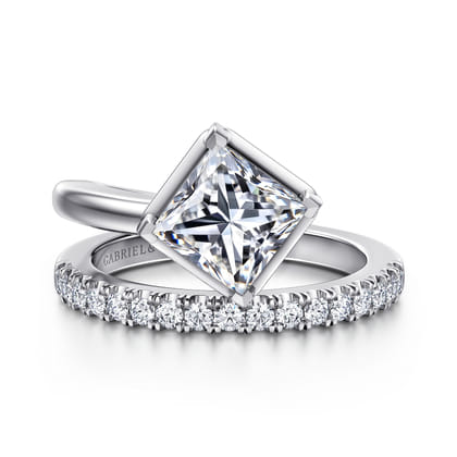 Margo - 14K White Gold Bezel Prong Princess Cut Wrap Engagement Ring