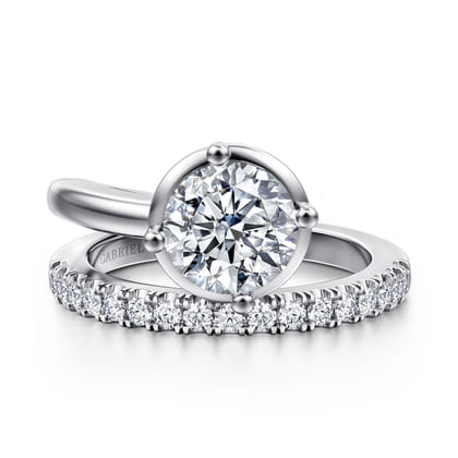 Margo - 14K White Gold Bezel Prong Round Wrap Engagement Ring