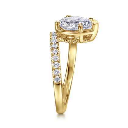 Margo - 14K Yellow Gold Bezel Prong Pear Shape Wrap Engagement Ring