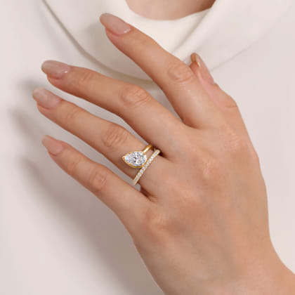 Margo - 14K Yellow Gold Bezel Prong Pear Shape Wrap Engagement Ring