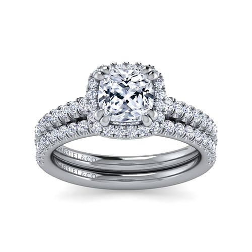 Margot - 14K White Gold Cushion Halo Diamond Engagement Ring - 0.39 ct - Shot 4