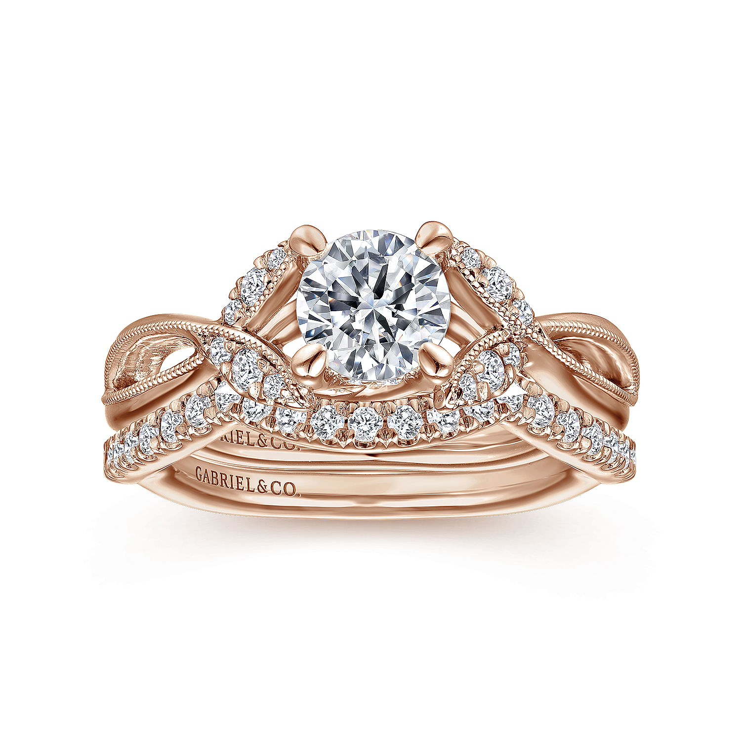 Marguerite - 14K Rose Gold Round Diamond Engagement Ring - 0.14 ct - Shot 4