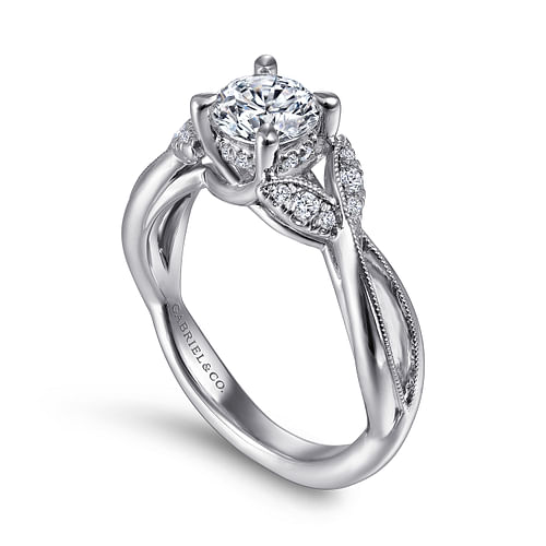 Marguerite - 14K White Gold Round Twisted Diamond Engagement Ring - 0.14 ct - Shot 3
