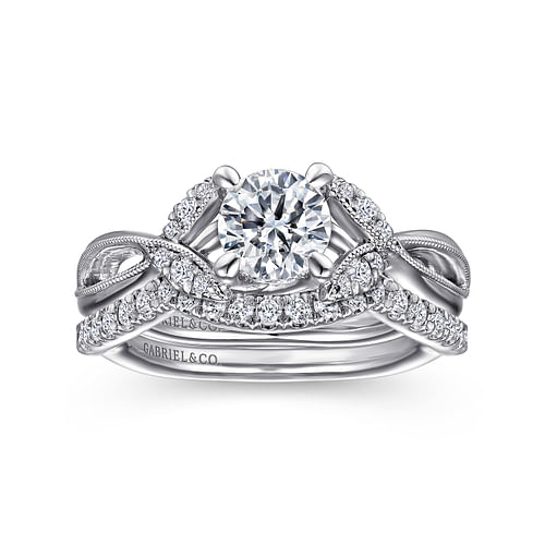 Marguerite - 14K White Gold Round Twisted Diamond Engagement Ring - 0.14 ct - Shot 4