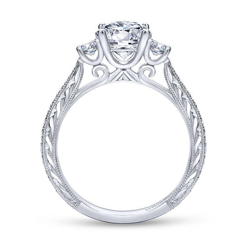 Marianna - Vintage Inspired 14K White Gold Round Three Stone Diamond Engagement Ring - 0.37 ct - Shot 2