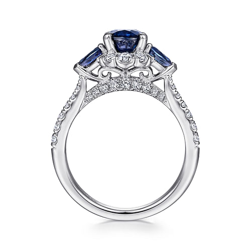 Marietta - 14K White Gold Oval Halo Sapphire and Diamond Engagement Ring - 0.52 ct - Shot 2
