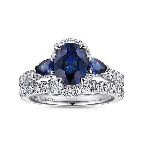 Marietta - 14K White Gold Oval Halo Sapphire and Diamond Engagement Ring - 0.52 ct - Shot 4
