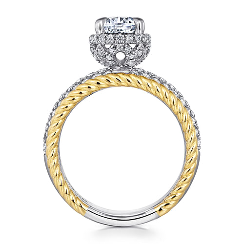 Marina - 14K White-Yellow Gold Round Wide Band Diamond Engagement Ring - 0.76 ct - Shot 2