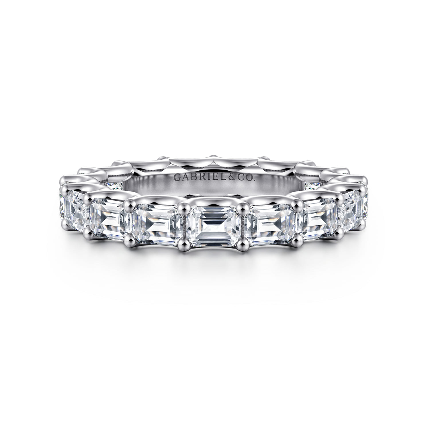 Eternity Band Wedding Ring in 14k White Gold with Emerald Cut Natural Diamond at Gabriel & Co. - Shot 1