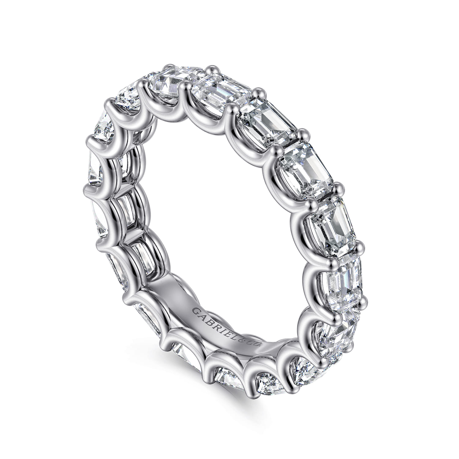 Eternity Band Wedding Ring in 14k White Gold with Emerald Cut Natural Diamond at Gabriel & Co. - Shot 3