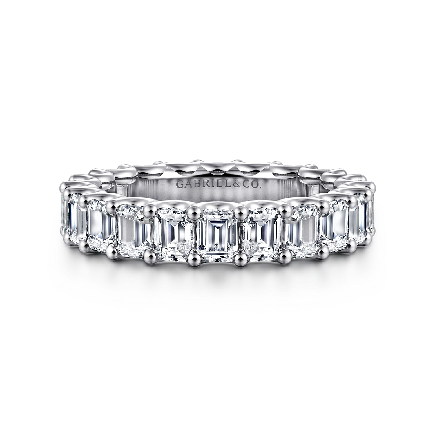 Eternity Band Wedding Ring in 14k White Gold with Emerald Cut Natural Diamond at Gabriel & Co. - Shot 1