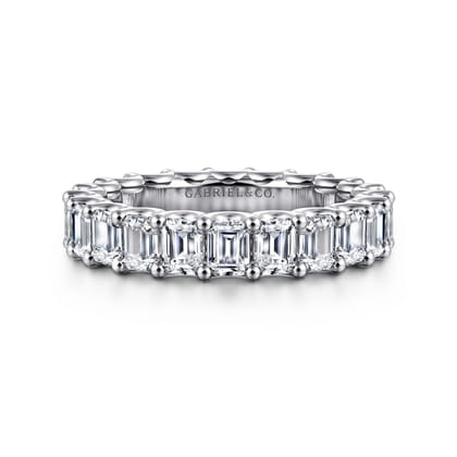 Mariposa - 14K White Gold Scallop Setting Emerald Cut Diamond Eternity Band