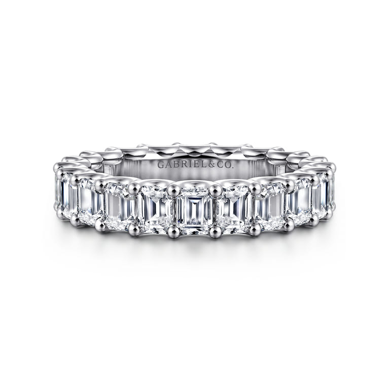 Eternity Band Wedding Ring in 14k White Gold with Emerald Cut Natural Diamond at Gabriel & Co. - Shot 1