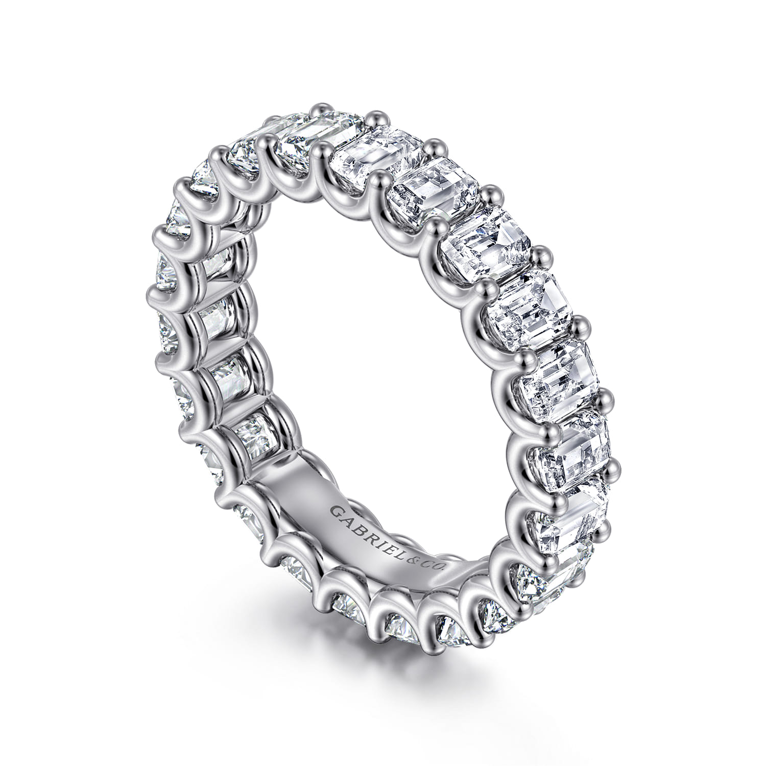 Eternity Band Wedding Ring in 14k White Gold with Emerald Cut Natural Diamond at Gabriel & Co. - Shot 3