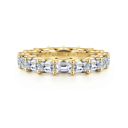 Mariposa - 14K Yellow Gold Scallop Setting East West Emerald Cut Diamond Eternity Band