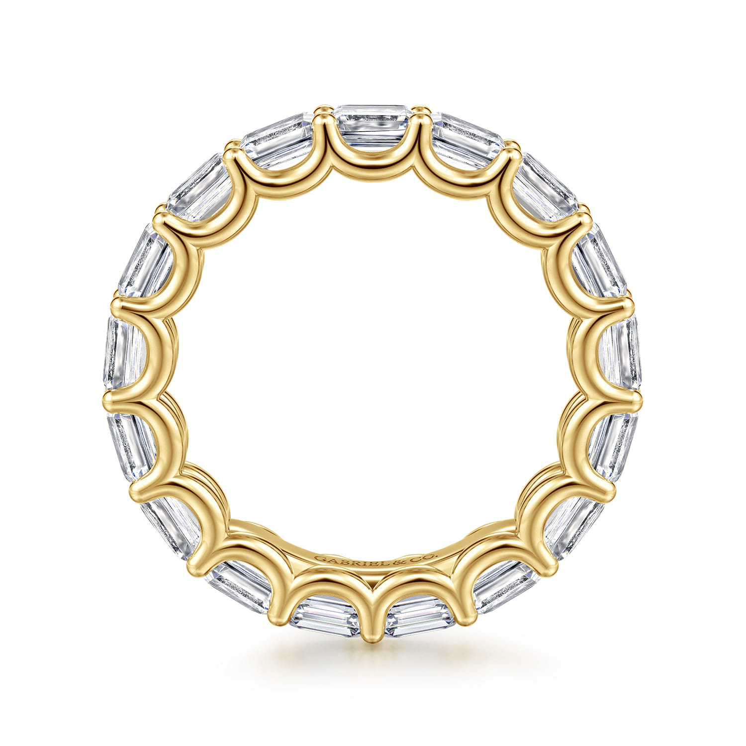 Eternity Band Wedding Ring in 14k Yellow Gold with Emerald Cut Natural Diamond at Gabriel & Co. - Shot 2